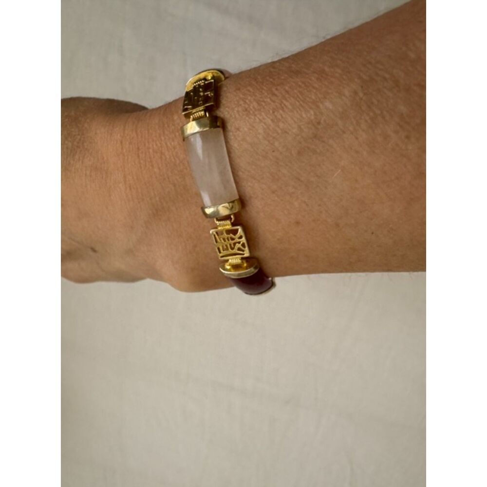 Multicolored Jade "Good Fortune" Bracelet in 18kt Gold Over Sterling. 7.5"